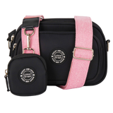 Dog Walking Bag - Black with Bubblegum Tweed Strap