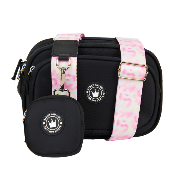 Dog Walking Bag - Black with Candy Floss Strap