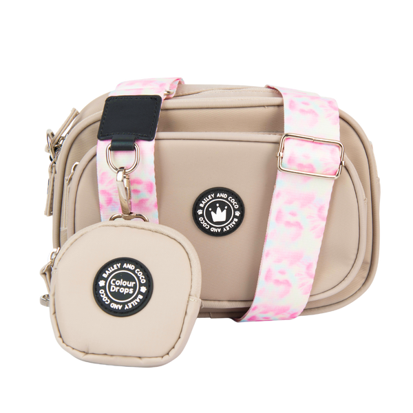 Dog Walking Bag - Latte with Candy Floss Strap