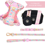 Candy Floss - Colour Drops - Adjustable Dog Harness, Lead, Collar & Mini Black Dog Walking Bag Bundle