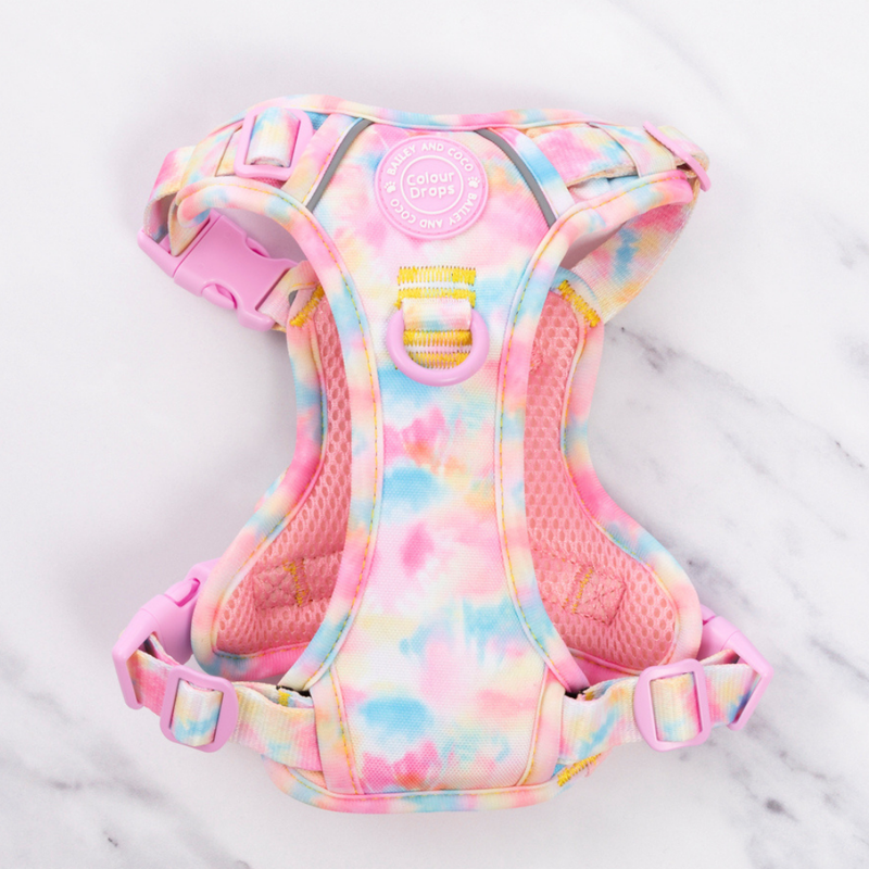 Tie Dye Dog Harness - Colour Drops - Candy Floss