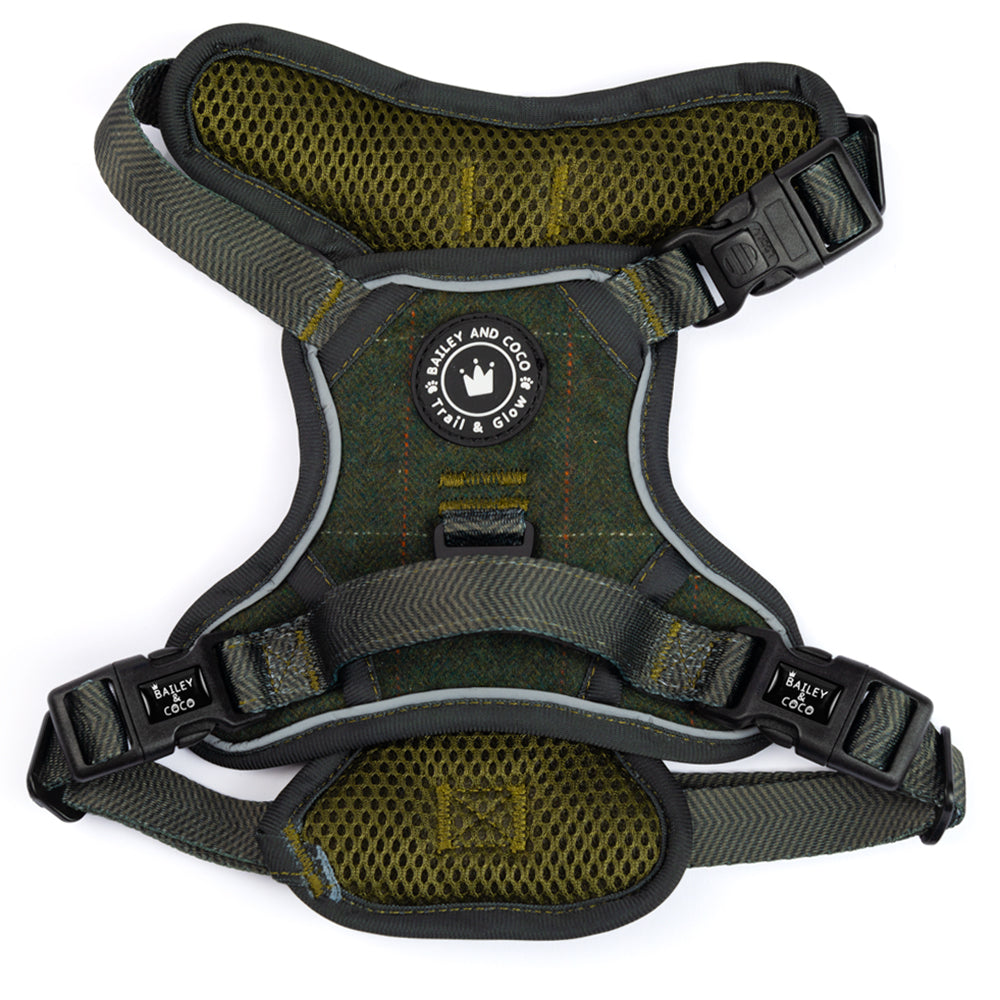 Trail & Glow Tweed Dog Harness - Forest Tweed