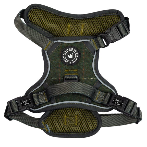 Trail & Glow Tweed Dog Harness - Forest Tweed
