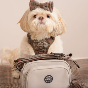 Dog Walking Bag - Latte with Heritage Plaid Strap