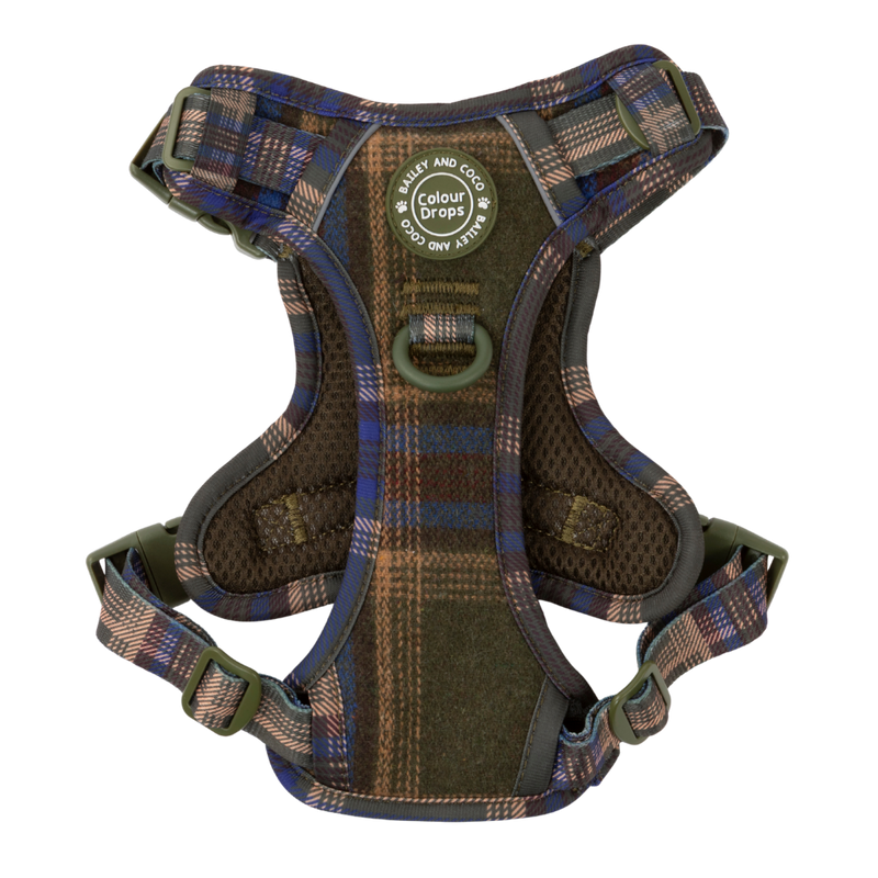 Trail & Glow Tweed Dog Harness - Colour Drops - Mayfair Tweed