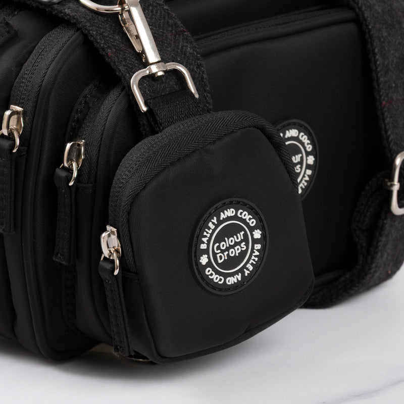 Dog Walking Bag - Black with Charcoal Tweed Strap