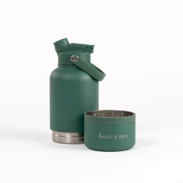 2-in-1  Dog Walking Water Bottle with Straw & Treat Bowl  - 1L - Forest Walk - alternate view