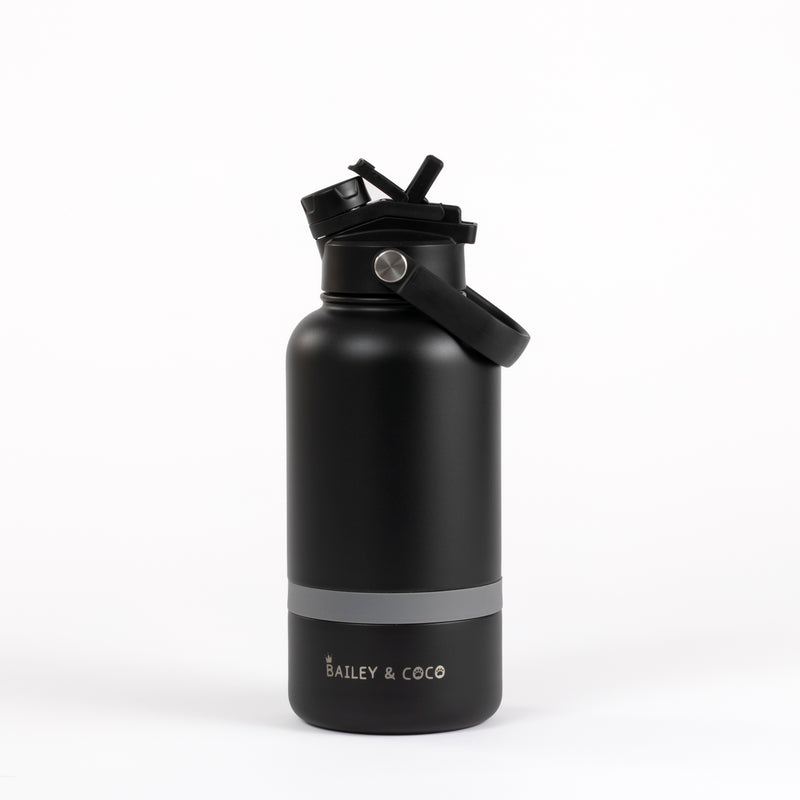 2-in-1  Dog Walking Water Bottle with Straw & Treat Bowl  - 1L - Jet Black