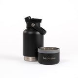 2-in-1  Dog Walking Water Bottle with Straw & Treat Bowl  - 1L - Jet Black