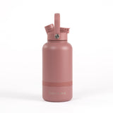 2-in-1  Dog Walking Water Bottle with Straw & Treat Bowl  - 1L - Rosewood