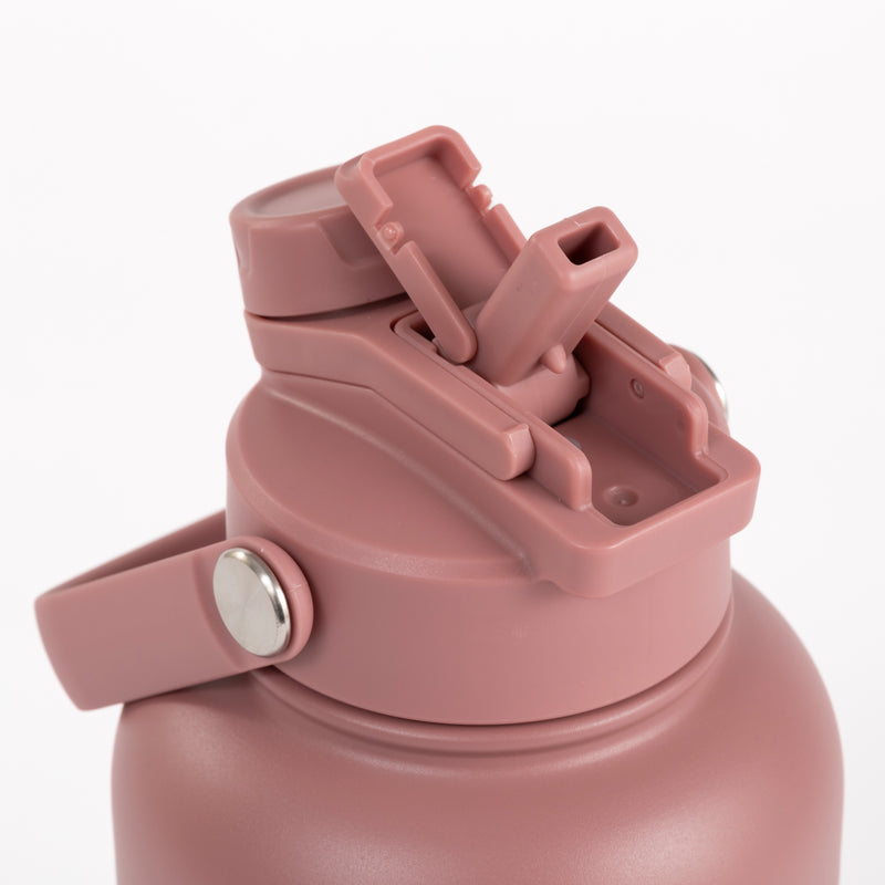 2-in-1  Dog Walking Water Bottle with Straw & Treat Bowl  - 1L - Rosewood