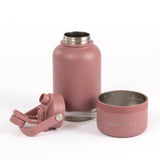 2-in-1  Dog Walking Water Bottle with Straw & Treat Bowl  - 1L - Rosewood