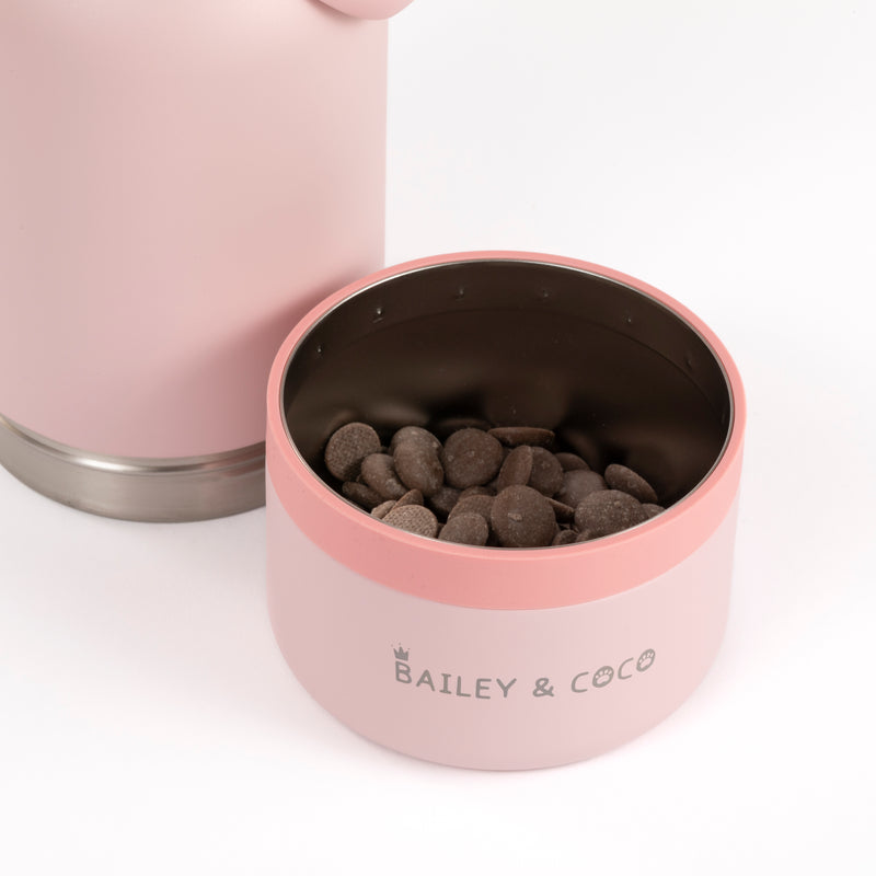 2-in-1  Dog Walking Water Bottle with Straw & Treat Bowl  - 1L - Ballet Pink.
