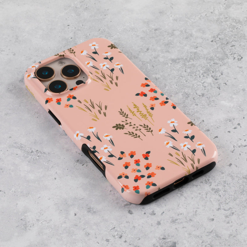 Blush Pink Floral iPhone 14 Case - angled view