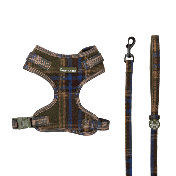 Adjustable Tweed Dog Harness & Mini Lead Set - Colour Drops - Mayfair Tweed - Bailey and Coco (UK)