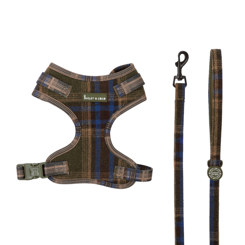 Adjustable Tweed Dog Harness & Mini Lead Set - Colour Drops - Mayfair Tweed - Bailey and Coco (UK)