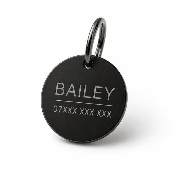 Black Engraved Dog Tag – Personalised Stainless Steel ID Tag - Bailey and Coco (UK)
