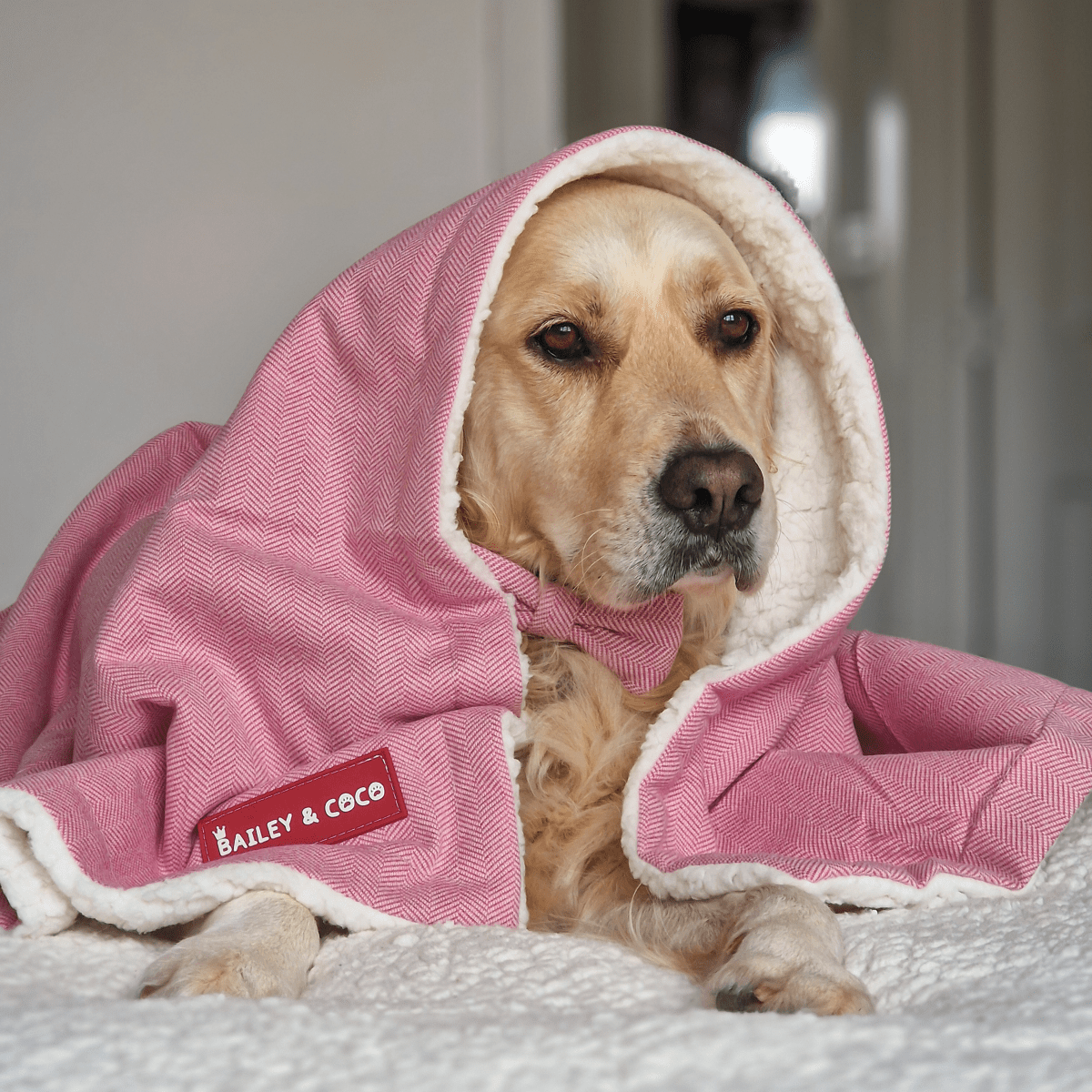 Bubblegum Pink Tweed Dog Blanket - Soft Sherpa Lined - Bailey and Coco (UK)