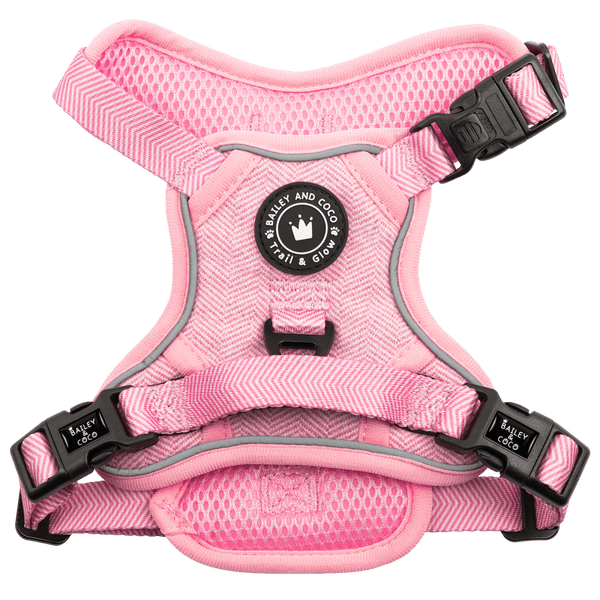Bubblegum Pink Tweed Dog Harness - No Pull & Reflective | Trail & Glow® - Bailey and Coco (UK)