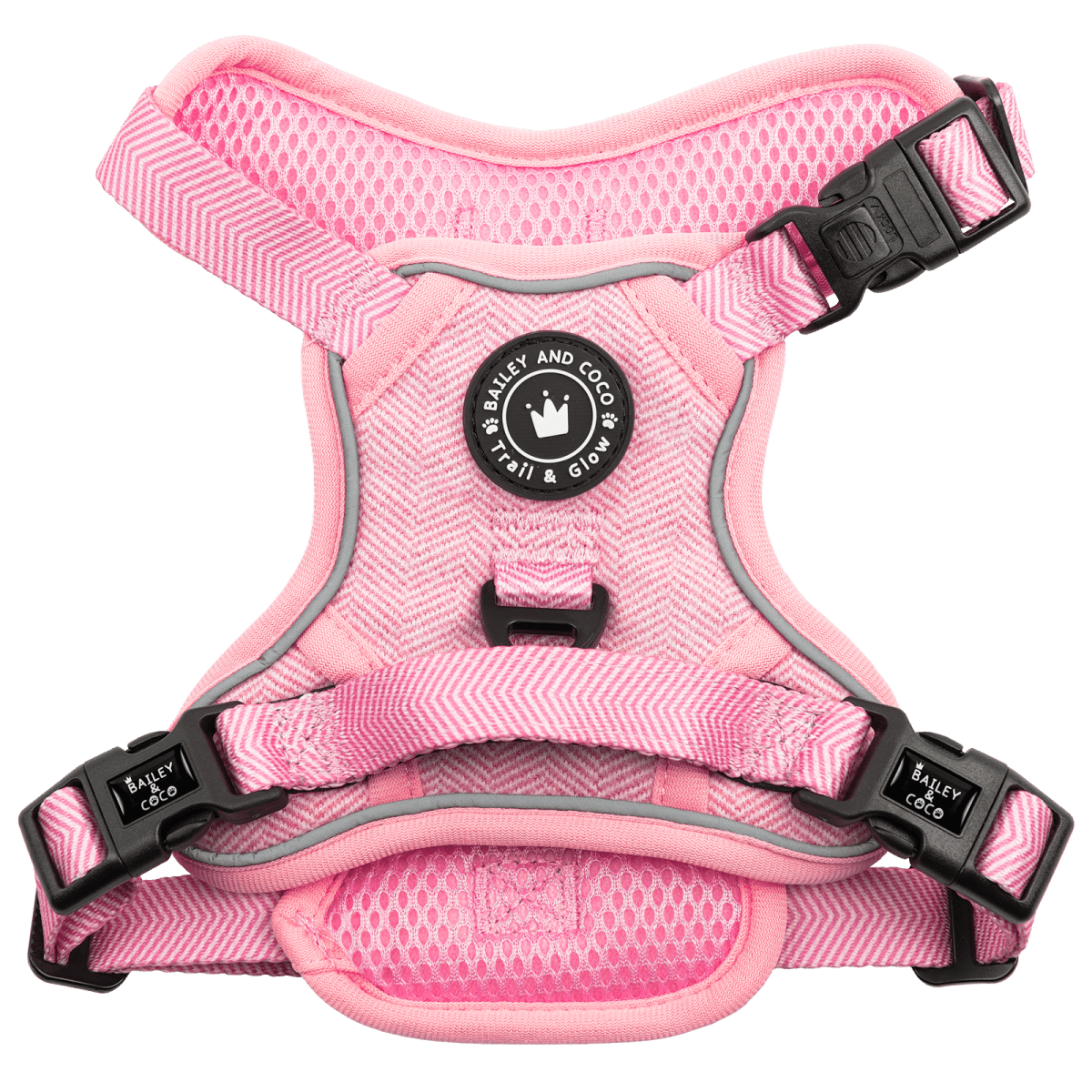 Bubblegum Pink Tweed Dog Harness - No Pull & Reflective | Trail & Glow® - Bailey and Coco (UK)