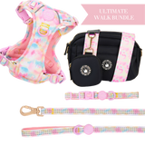 Candy Floss Adjustable Dog Harness, Lead, Collar & Black Dog Walking Bag Bundle - Bailey and Coco (UK)