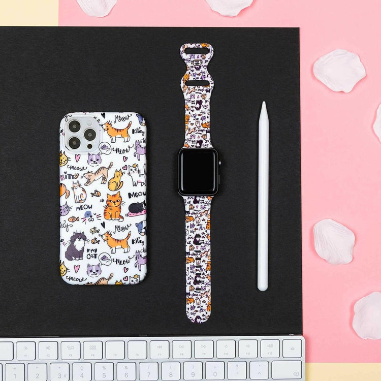 Cat Party Apple Watch Strap - White - Bailey and Coco (UK)