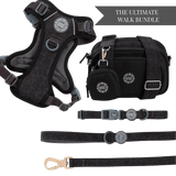 Charcoal Tweed Adjustable Dog Harness, Lead, Collar & Dog Walking Bag Bundle - Bailey and Coco (UK)