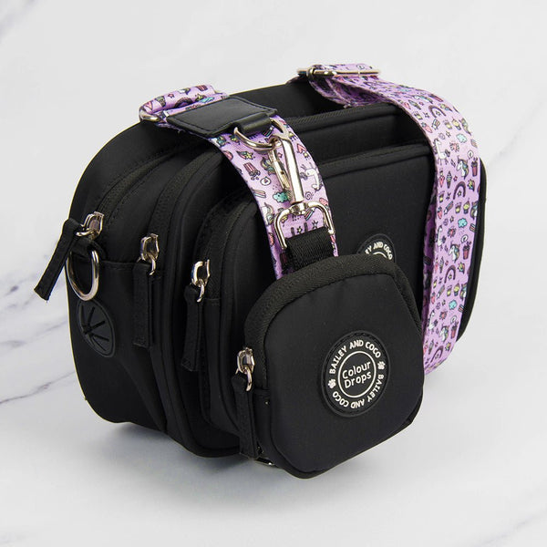 Dog Walking Bag - Black with Be Unique Unicorn Strap - Bailey and Coco (UK)