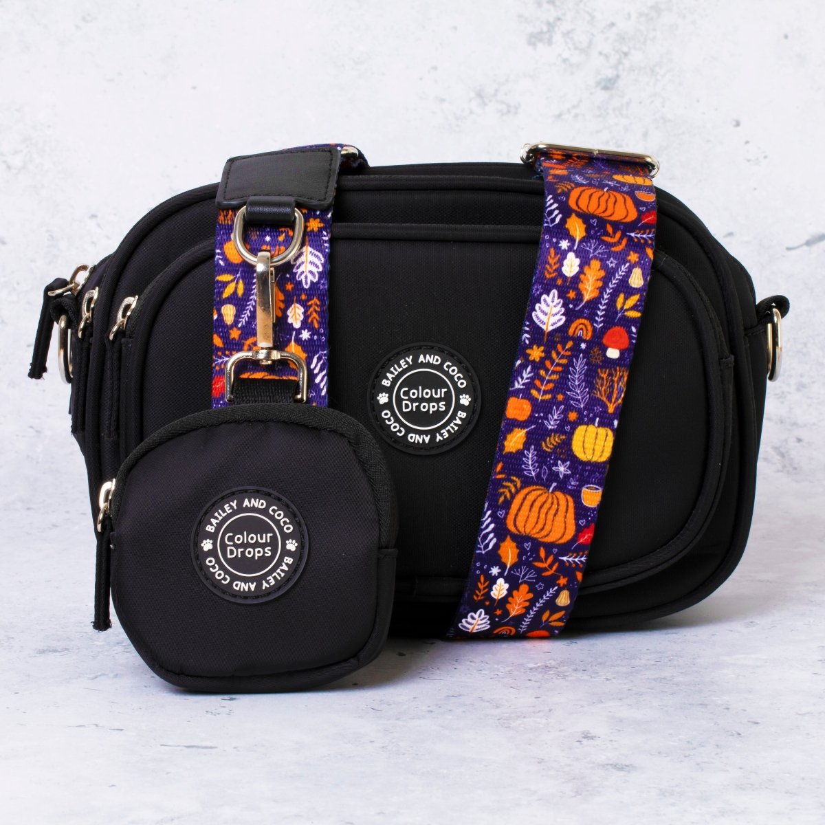 Dog Walking Bag - Black with Bewitched Strap - Bailey and Coco (UK)