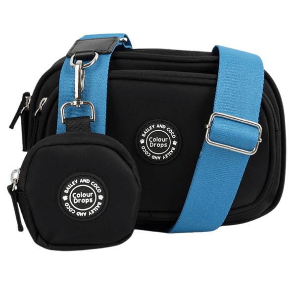 Dog Walking Bag - Black with Blue Strap - Bailey and Coco (UK)