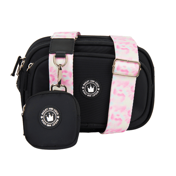 Dog Walking Bag - Black with Candy Floss Strap - Bailey and Coco (UK)