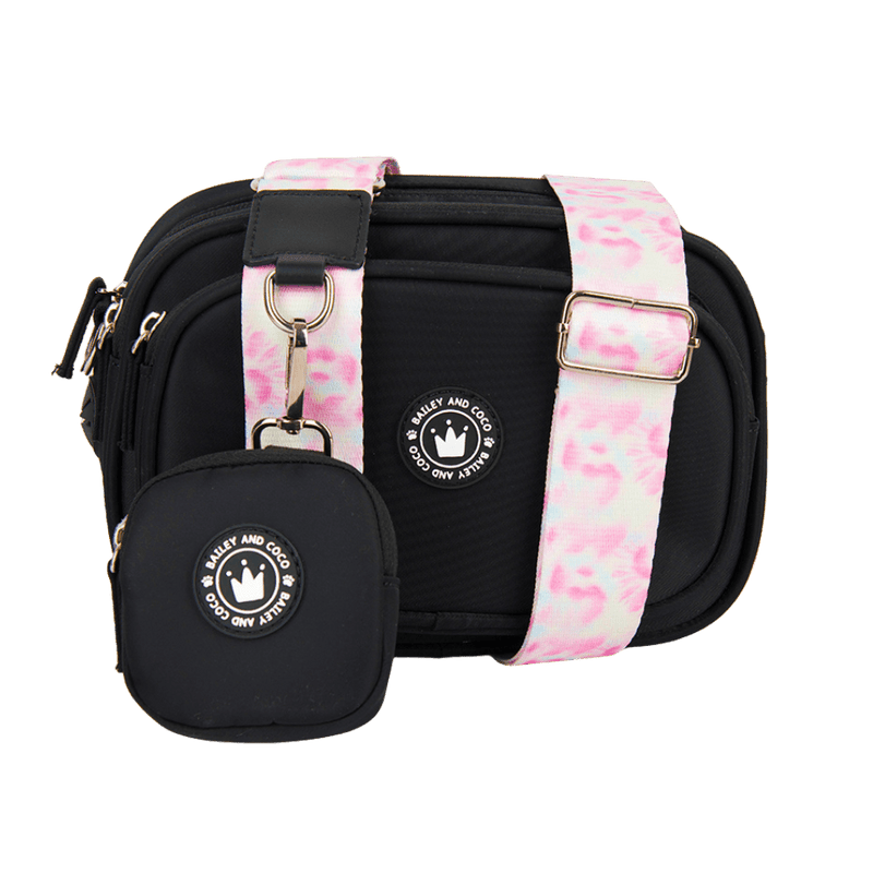 Dog Walking Bag - Black with Candy Floss Strap - Bailey and Coco (UK)