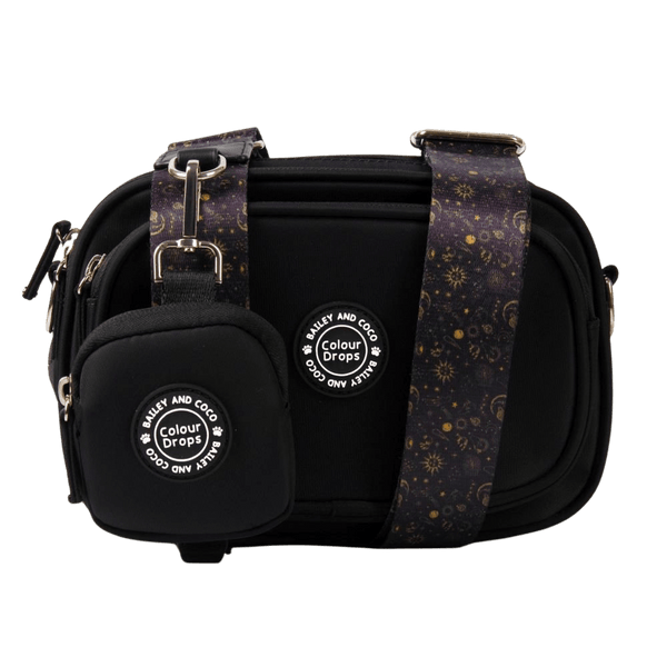 Dog Walking Bag - Black with Celestial Strap - Bailey and Coco (UK)