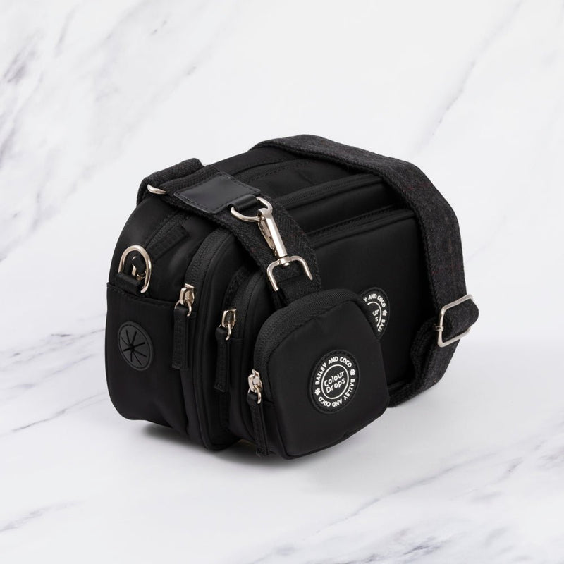 Dog Walking Bag - Black with Charcoal Tweed Strap - Bailey and Coco (UK)