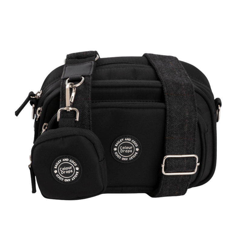 Dog Walking Bag - Black with Charcoal Tweed Strap - Bailey and Coco (UK)