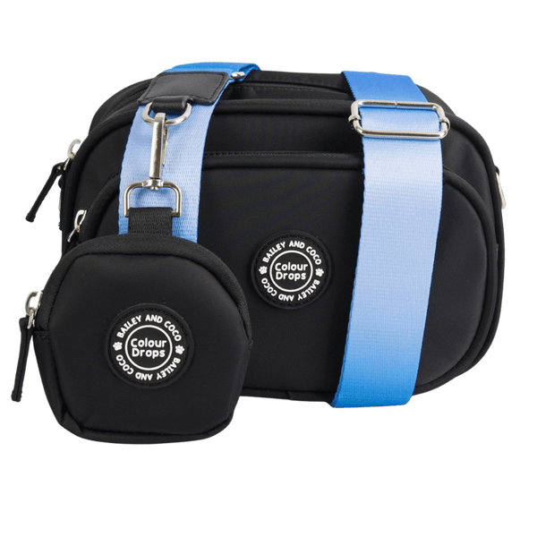 Dog Walking Bag - Black with Head in the Clouds Strap - Bailey and Coco (UK)