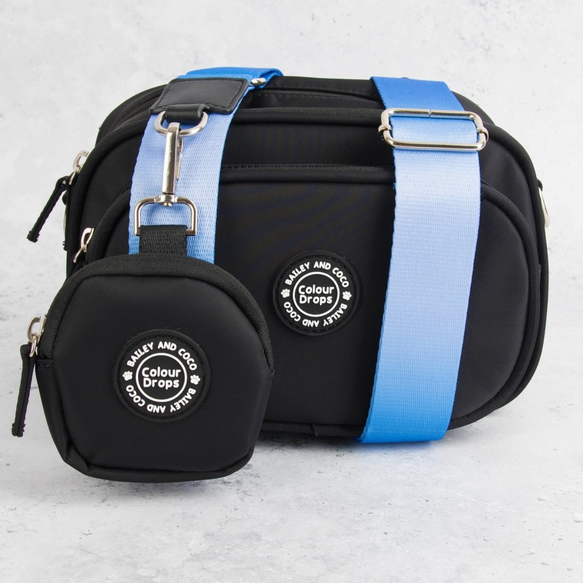 Dog Walking Bag - Black with Head in the Clouds Strap - Bailey and Coco (UK)