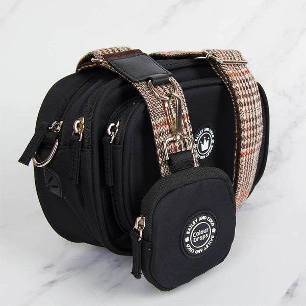 Dog Walking Bag - Black with Heritage Plaid Strap - Bailey and Coco (UK)
