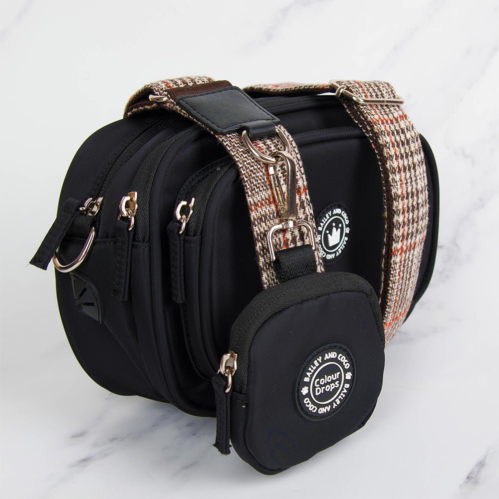 Dog Walking Bag - Black with Heritage Plaid Strap - Bailey and Coco (UK)