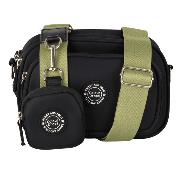 Dog Walking Bag - Black with Khaki Strap - Bailey and Coco (UK)