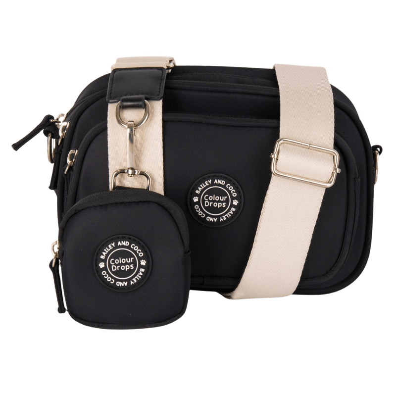 Dog Walking Bag - Black with Latte Strap - Bailey and Coco (UK)
