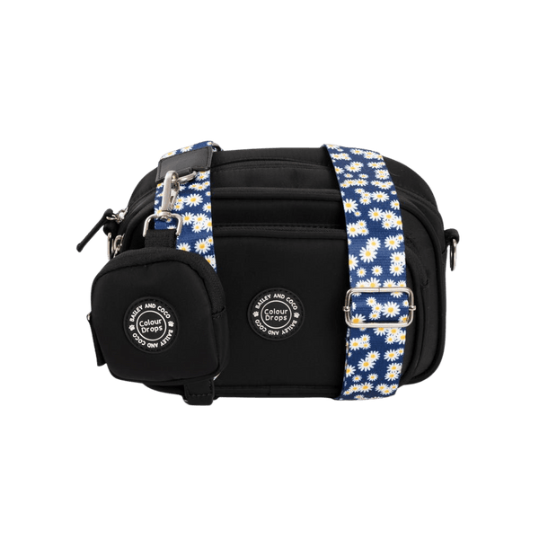 Dog Walking Bag - Black with Loves me, Loves me not Daisy Strap - Bailey and Coco (UK)