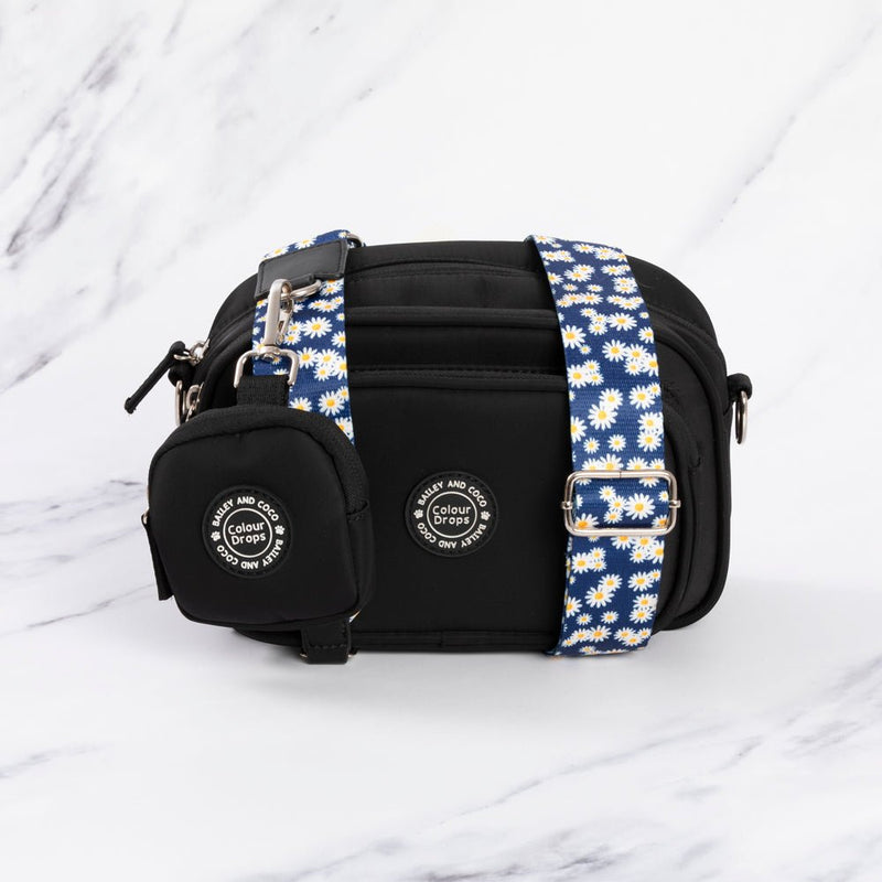 Dog Walking Bag - Black with Loves me, Loves me not Daisy Strap - Bailey and Coco (UK)