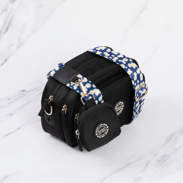 Dog Walking Bag - Black with Loves me, Loves me not Daisy Strap - alternate view