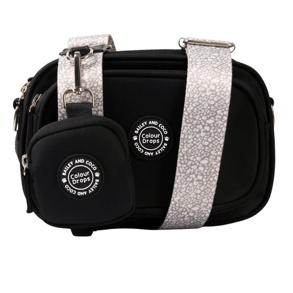 Dog Walking Bag - Black with Mocha Leopard Strap - Bailey and Coco (UK)
