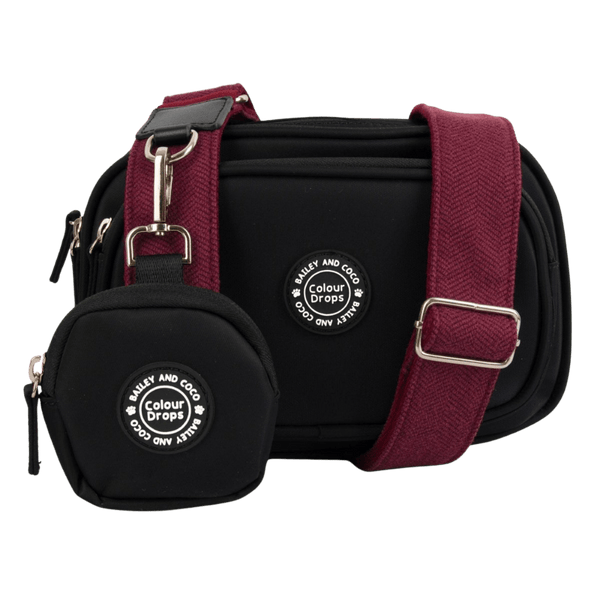 Dog Walking Bag - Black with Mulberry Tweed Strap - Bailey and Coco (UK)