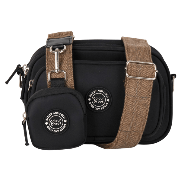 Dog Walking Bag - Black with Oxford Tweed Strap - Bailey and Coco (UK)