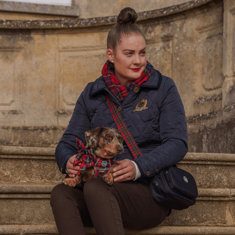 Dog Walking Bag - Black with Red Highland Tartan Strap - Bailey and Coco (UK)