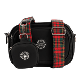 Dog Walking Bag - Black with Red Highland Tartan Strap - Bailey and Coco (UK)