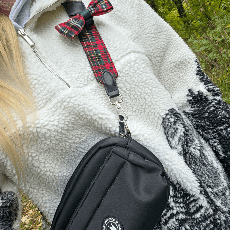 Dog Walking Bag - Black with Red Highland Tartan Strap - Bailey and Coco (UK)